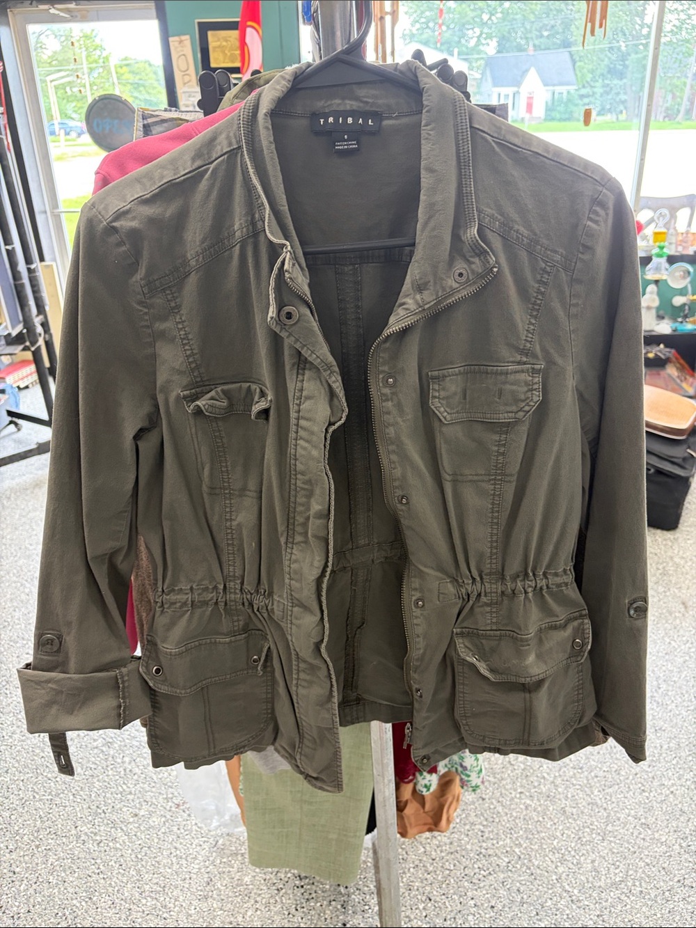 Tribal Olive Green Utility Jacket with Drawstring Waist